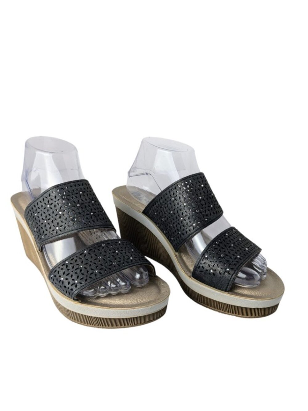 NWOB Inblu Black Rhinestone Wood Wedge Sandals EU 40 / US 9